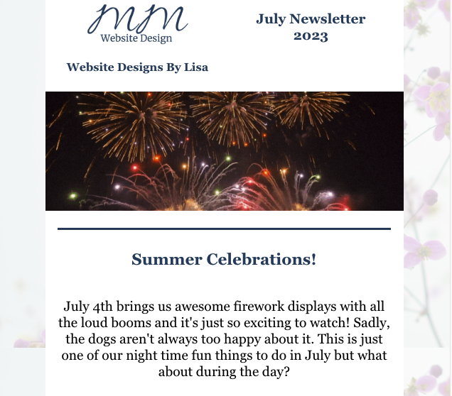 July 2023 Newsletter - Website Designs By Lisa